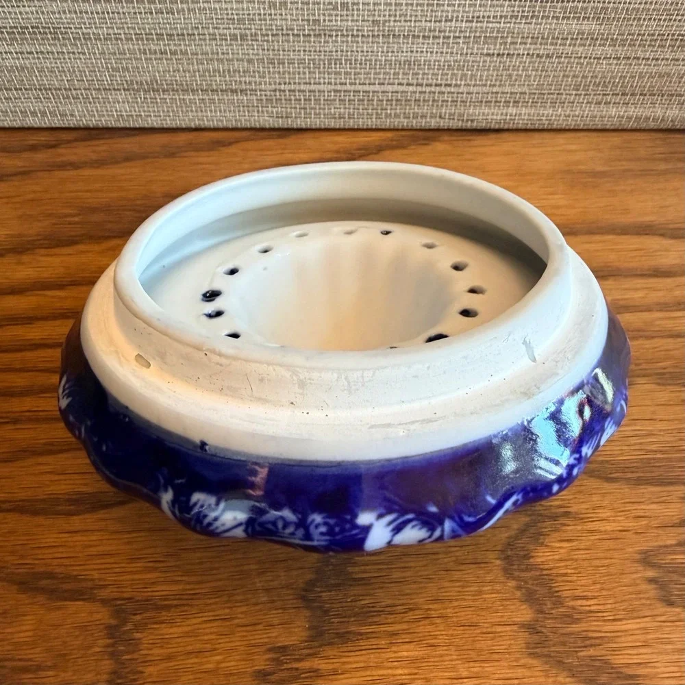 Victoria Ware Ironstone Flow Blue Style Juicer Reamer 2 Piece Set Floral 1990s